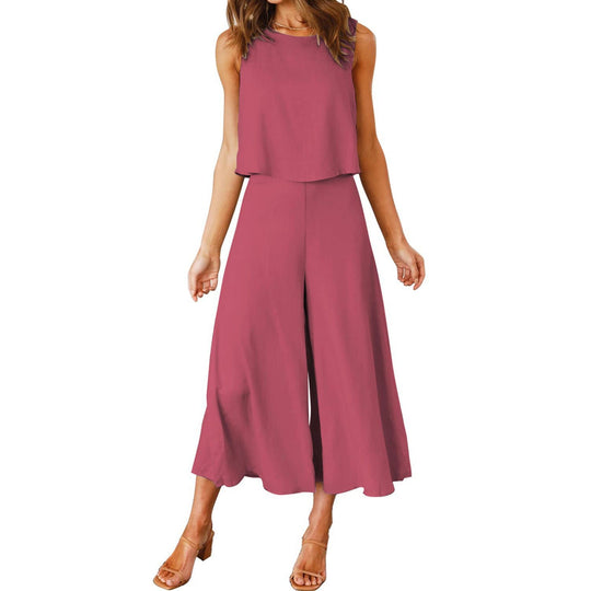 Damen lässiger Jumpsuit mit weit geschnittenem Beinen und leichtem Oberteil R&B