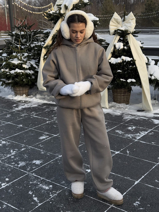 Damen lässige Fleece-Jacke mit hohem Kragen und großzügigen Taschen R&B