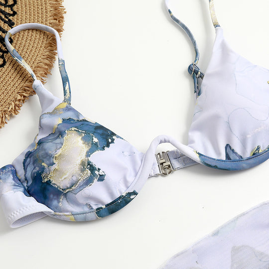 Damen Triangel-Bikini-Set mit elegantem Wickelrock und stützenden Trägern R&B