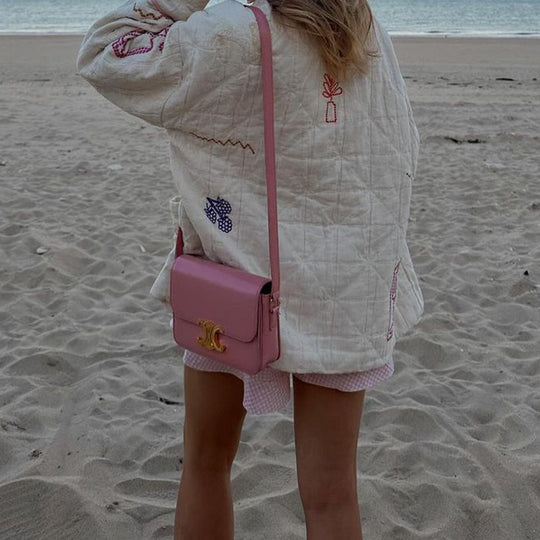 Damen Modische Kimono-Jacke mit bunten Stickdetails und Taschen R&B