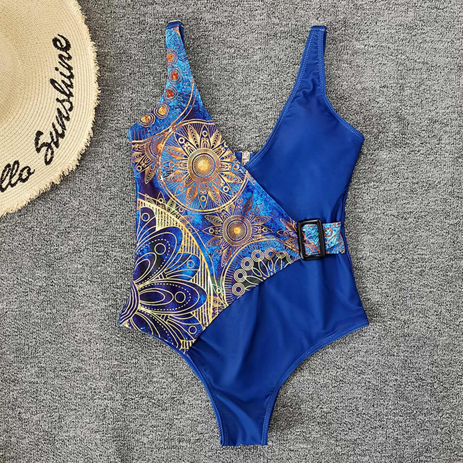 Damen Einteiliger Badeanzug mit asymmetrischem Leo-Muster R&B