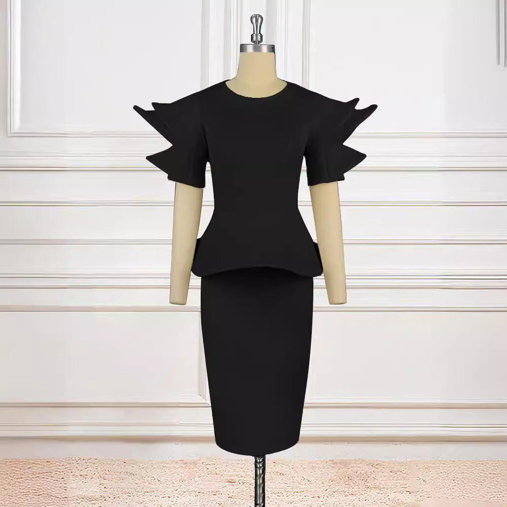 Damen figurbetontes Kleid mit voluminösen Ärmeln R&B