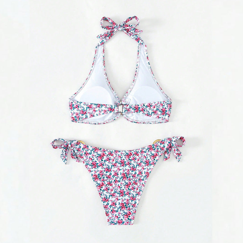 Damen Triangel-Bikini mit verspieltem Blumenmuster und komfortablen Schleifen