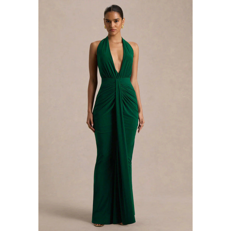 Damen Elegantes Abendkleid mit tiefem V-Ausschnitt und fließendem Schnitt R&B
