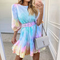 Damen modernes Boho-Kleid mit strukturiertem Volant und Taillengürtel R&B