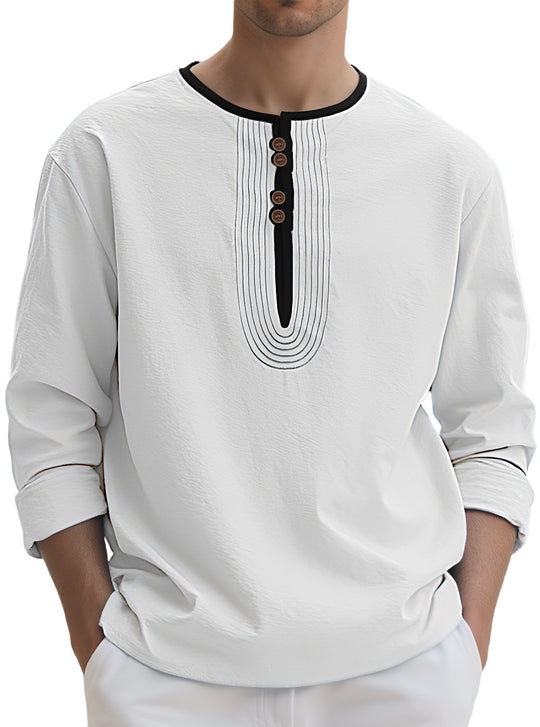 Herren Langarmshirt mit stylischem Knopfdesign R&B