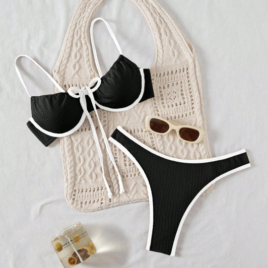 Damen Bikiniset mit feinem Wellenmuster und verstellbaren Trägern R&B