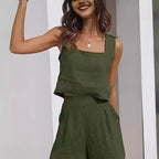 Damen Leichte Sommerbluse und Shorts Set R&B