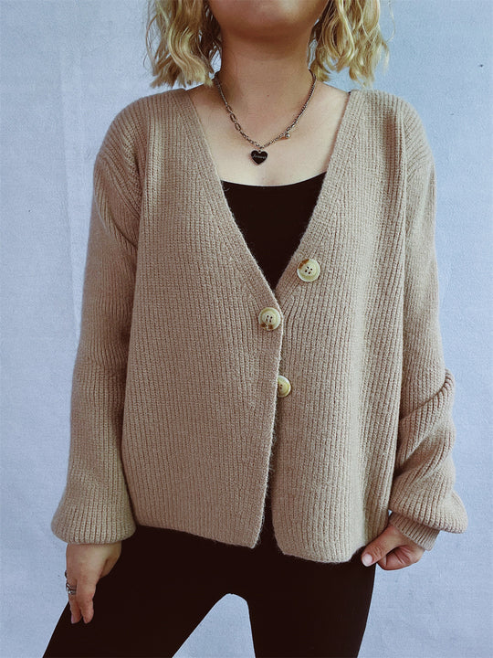 Damen lässiger Strickcardigan mit dekorativen Knopfdetails R&B