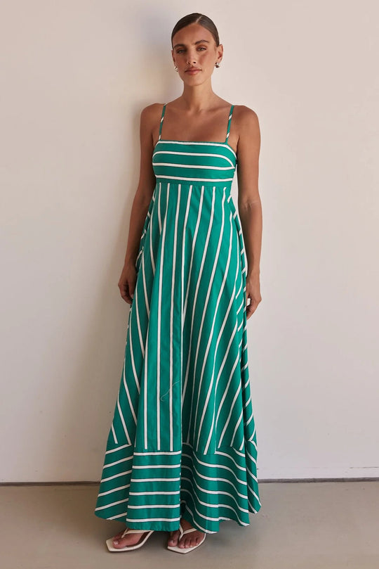 Damen Langarm Maxikleid mit elegantem Streifenmuster und fließendem Schnitt R&B