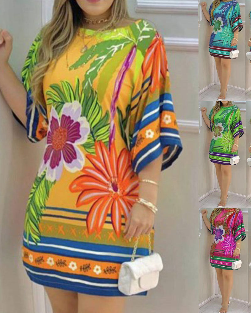 Damen Freizeitkleid mit buntem Blumendruck und lässigem Schnitt R&B