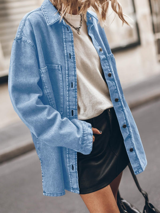Damen Oversized Denimjacke mit moderner Waschung und praktischen Taschen R&B