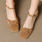Damen Elegante Ballerinas mit geflochtener Struktur und verstellbarem Riemen R&B