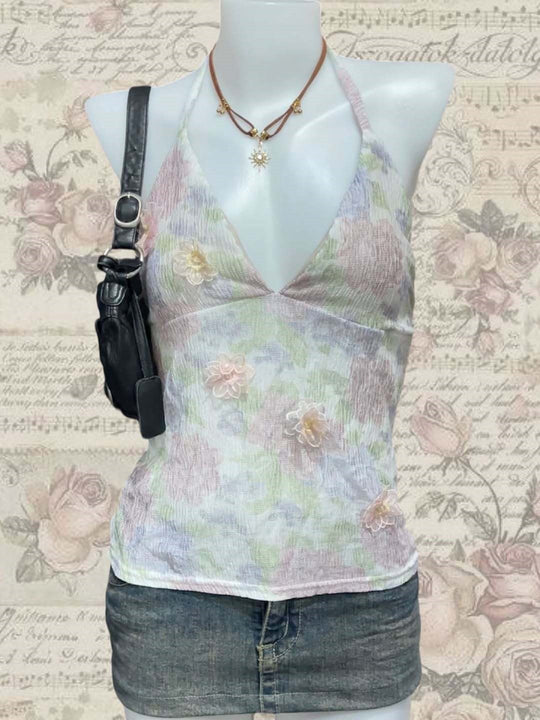 Damen Blühendes Sommer-Top mit elegantem V-Ausschnitt und feinen Rüschendetails R&B