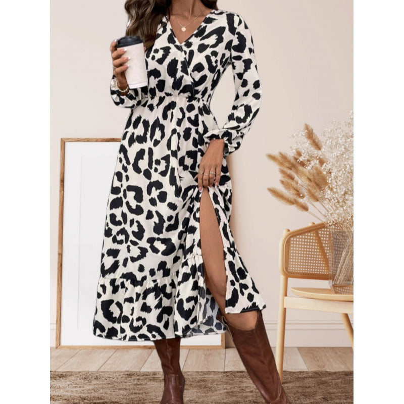 Damen Maxikleid mit asymmetrischem Schnitt und trendigem Leopardenmuster R&B