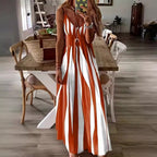 Damen Maxikleid mit raffiniertem Streifenmuster und tiefem V-Ausschnitt R&B