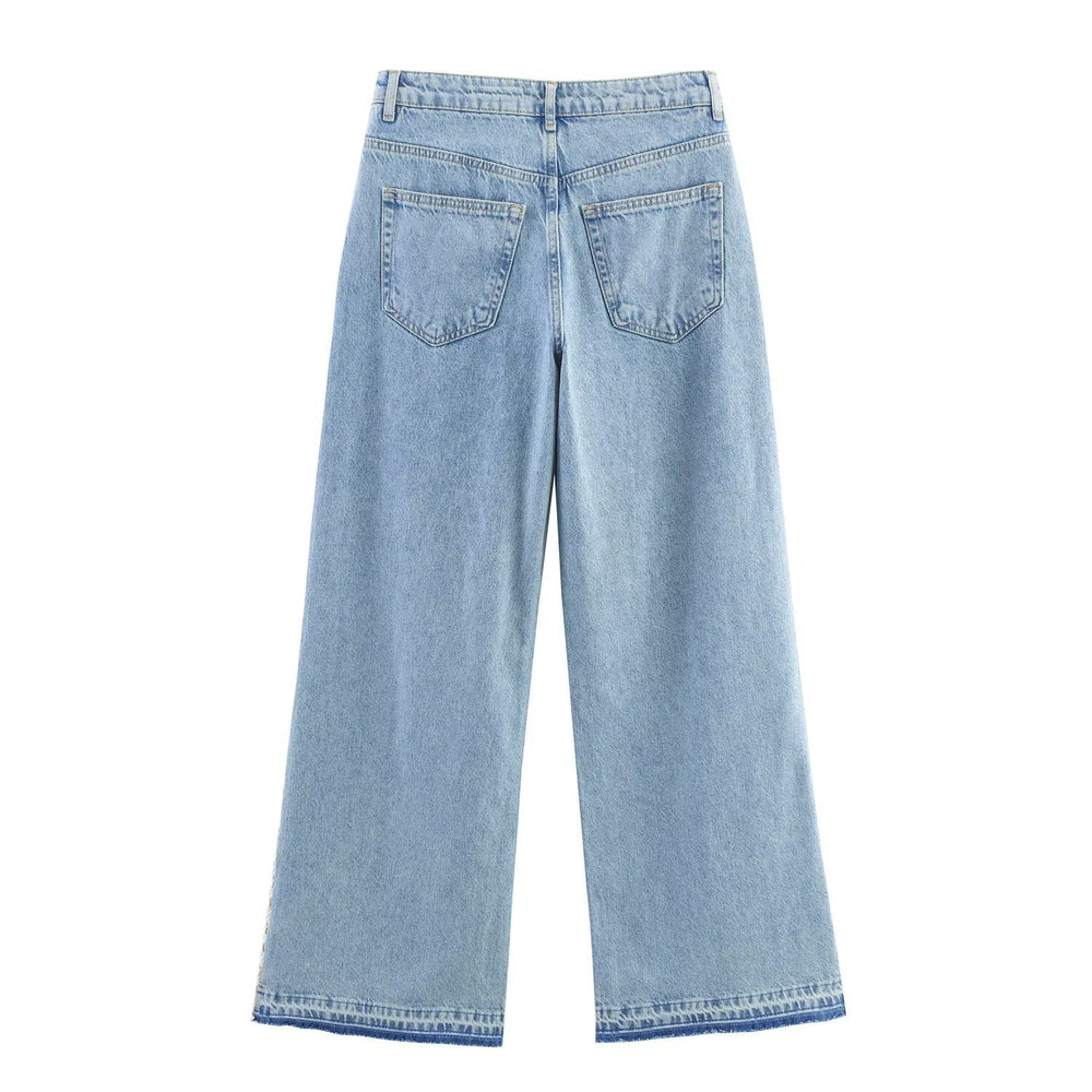 Damen weite Jeans mit floralen Spitzenapplikationen R&B