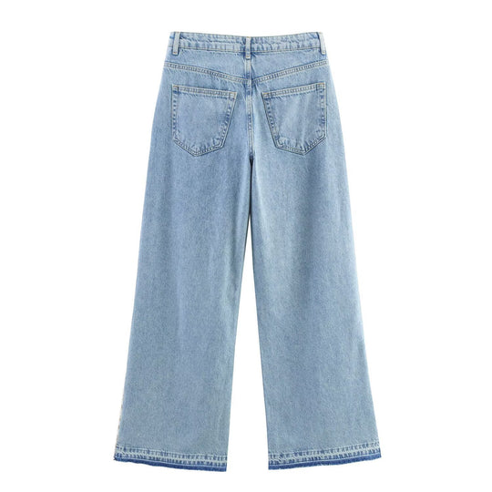 Damen weite Jeans mit floralen Spitzenapplikationen R&B