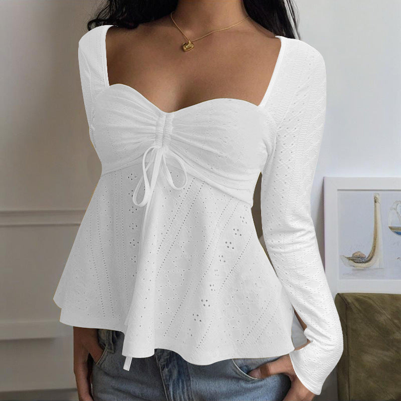 Damen Rüschenshirt mit tiefem Herz-Ausschnitt und verspieltem eleganten Design R&B