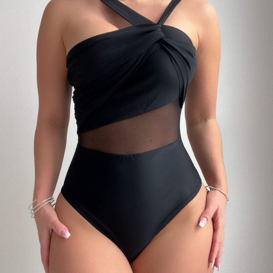 Damen Eleganter Einteiler Badeanzug mit Modernem Stoffmix R&B