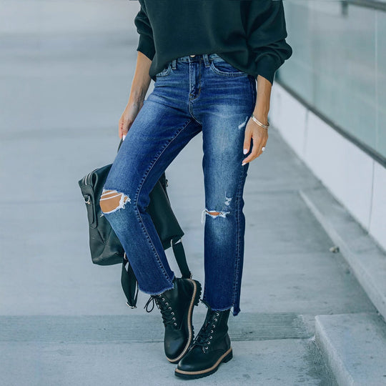 Damen Mom-Jeans im lässigen Used-Look mit modischen Rissen R&B