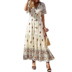 Damen Boho Maxikleid mit floralen Prints und Taillengürtel R&B
