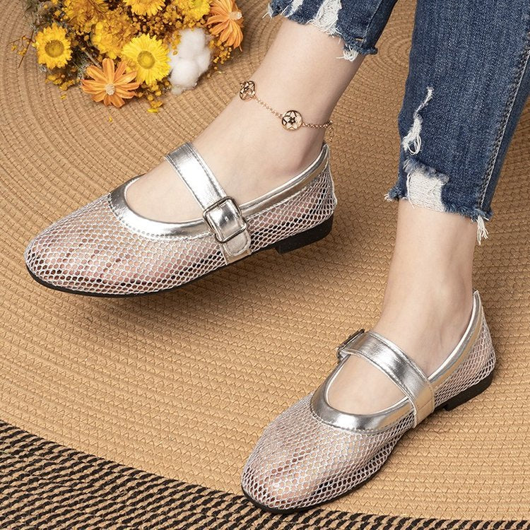 Damen elegante Mary Jane Schuhe mit funkelnder Mesh-Oberfläche R&B