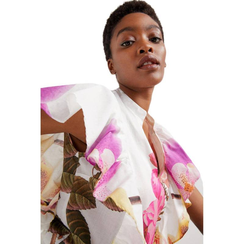 Damen Blusen- und Hosen-Set mit floralem Design und zarten Rüschendetails R&B