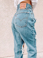 Damen Hochtaillierte Ripped Jeans mit fransigen Details R&B