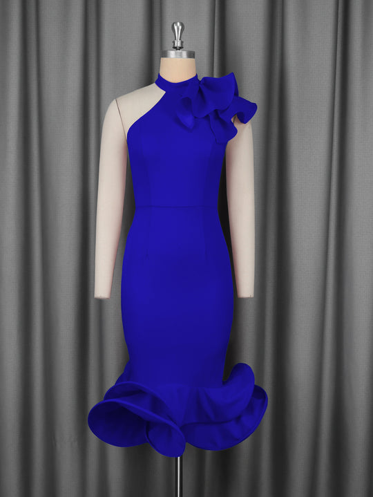 Damen Elegantes Abendkleid mit asymmetrischem Design und voluminösem Rüschenakzent R&B