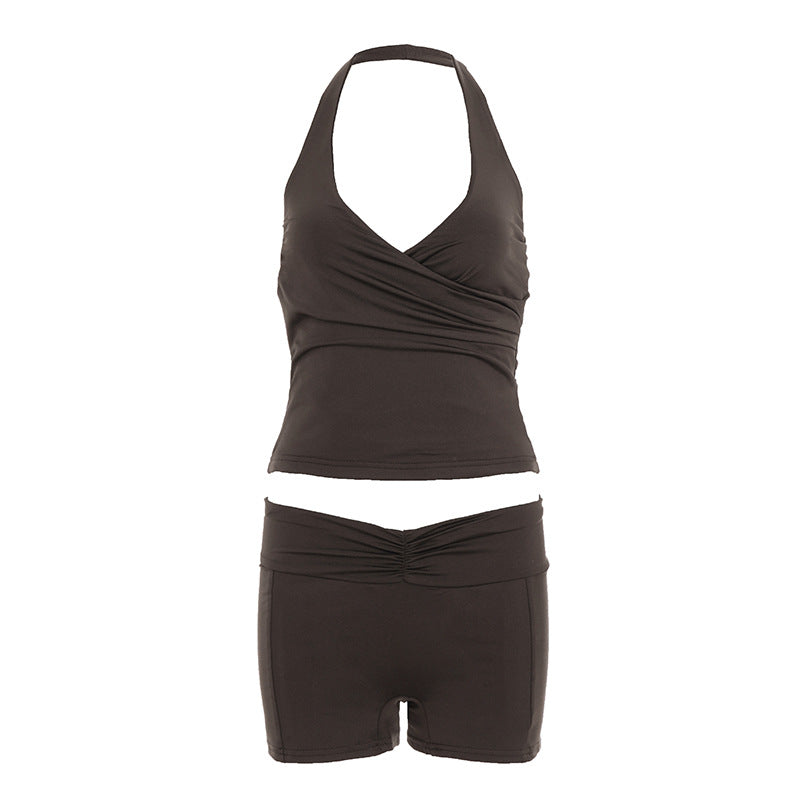 Damen Sportliches Bikini-Set mit hochgeschlossenem Top und modischen Shorts R&B