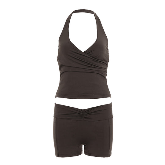 Damen Sportliches Bikini-Set mit hochgeschlossenem Top und modischen Shorts R&B