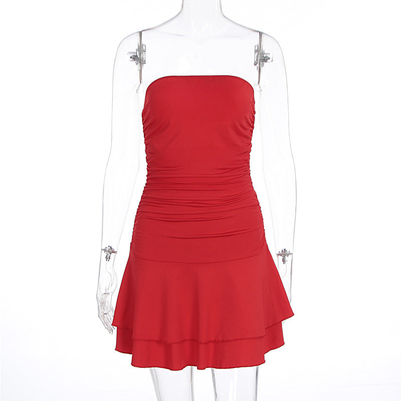 Damen figurbetontes Neckholderkleid mit steigendem Saum R&B