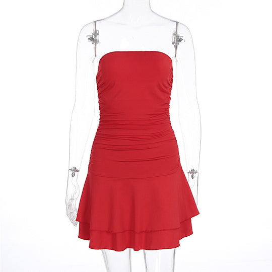 Damen figurbetontes Neckholderkleid mit steigendem Saum R&B
