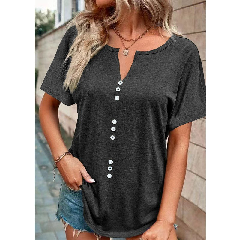 Damen T-Shirt mit Knopfleiste und lässigem Schnitt R&B