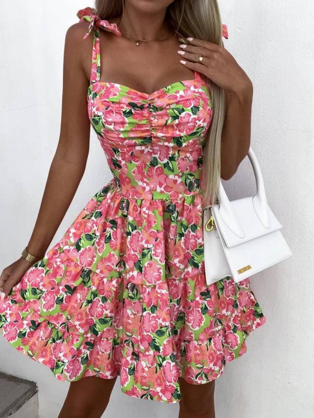 Damen Sommerliches Blümchenkleid mit taillierten Rüschendetails R&B