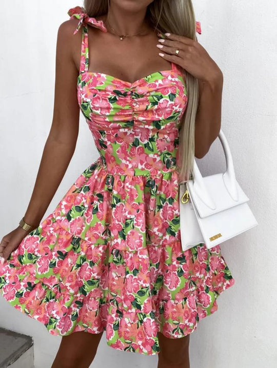 Damen Sommerliches Blümchenkleid mit taillierten Rüschendetails R&B
