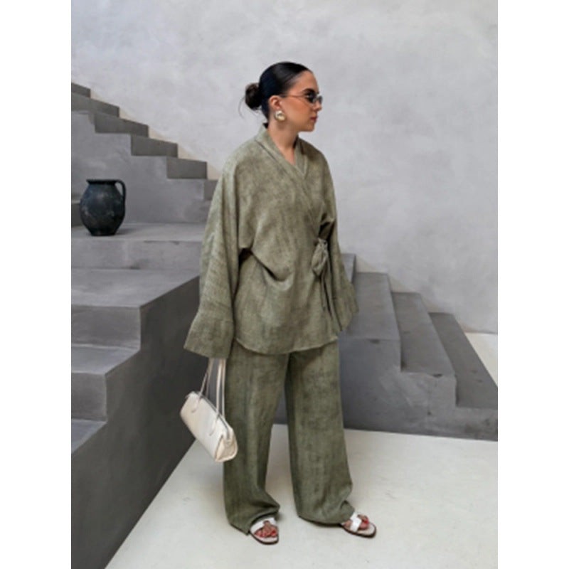 Damen elegantes und komfortables Zweiteiliges Set mit lässigem Kimono-Oberteil R&B