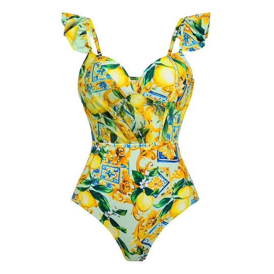 Damen Einteiler-Badeanzug mit floralem Mustermix und raffinierten Cut-Outs R&B