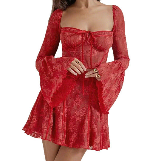 Damen Verspielt romantisches Minikleid mit floralen Motiven und ausgestellten Ärmeln R&B
