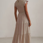 Damen Maxikleid mit voluminösen Rüschen und elastischem Rücken R&B