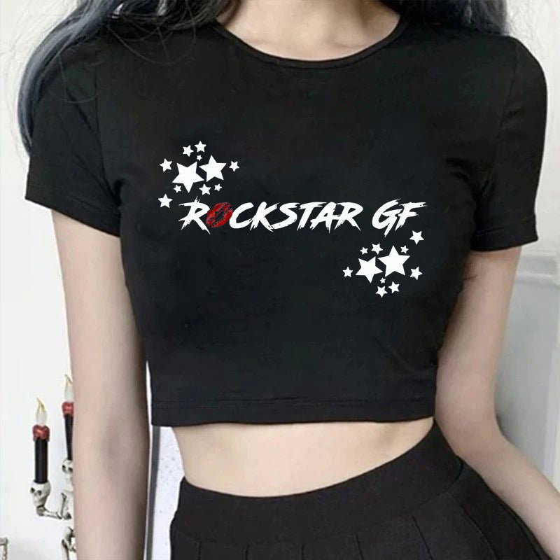 Damen Crop-T-Shirt mit modernem Grafiken-Aufdruck R&B