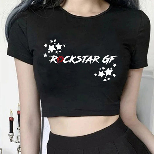 Damen Crop-T-Shirt mit modernem Grafiken-Aufdruck R&B