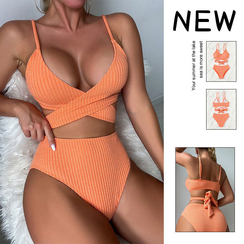 Damen Hochtailliertes Bikini-Set mit elegantem Wickeldesign R&B