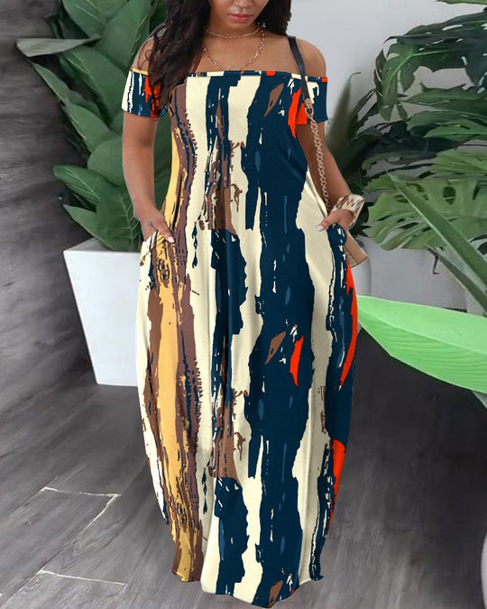 Damen Maxikleid mit modernem grafischem Muster und bequemem Schnitt R&B