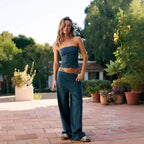 Damen lässiges Oberteil und weite Palazzo-Hose Set R&B