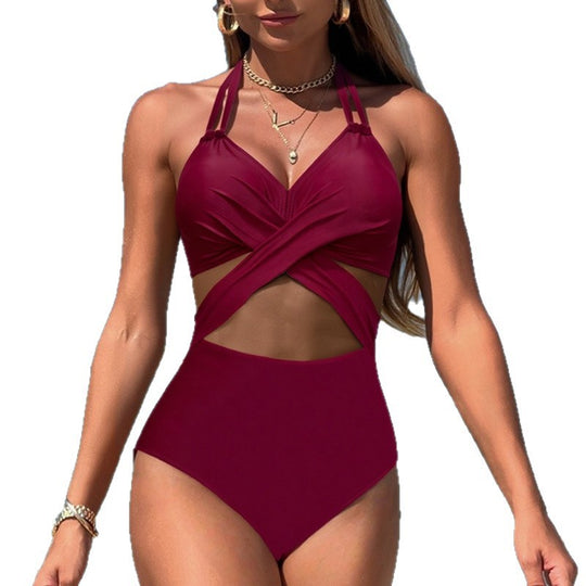 Damen Einteiler Badeanzug mit raffiniertem Wickeldesign R&B