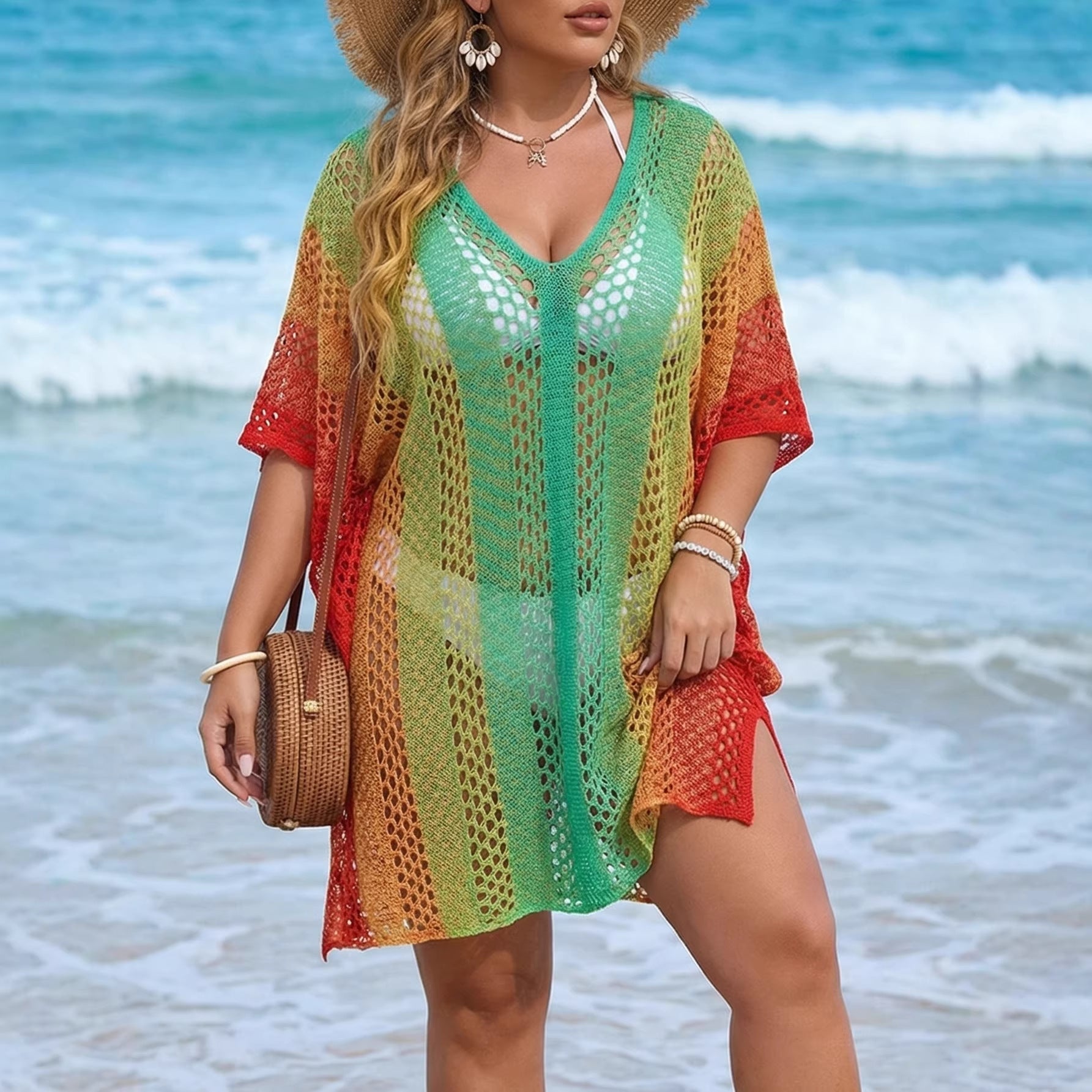 Damen luftiger Häkel-Strandüberwurf R&B 1779788068