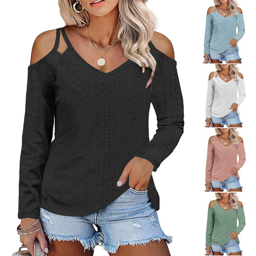 Damen Boho V-Ausschnitt Oberteil mit Off-Shoulder-Ärmeln und feinem Strukturdesign R&B