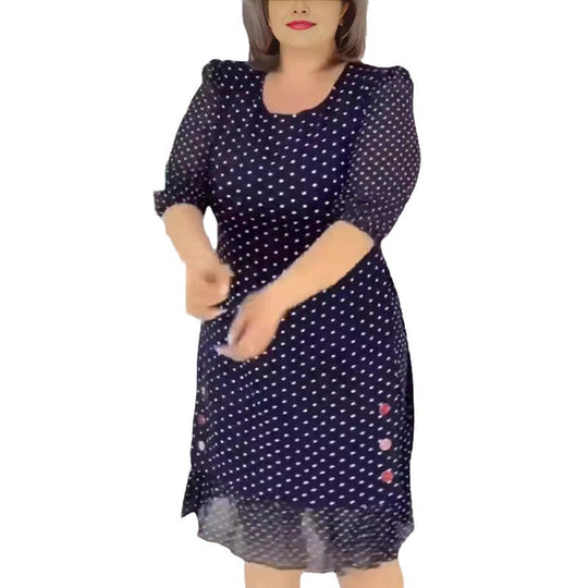 Damen Freizeitkleid mit elegantem Punktmuster und femininen Rüschendetails Heidi-Mode